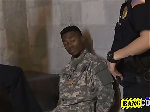 Bogus soldier gets his fuckpole ridden by deviant mummy cops